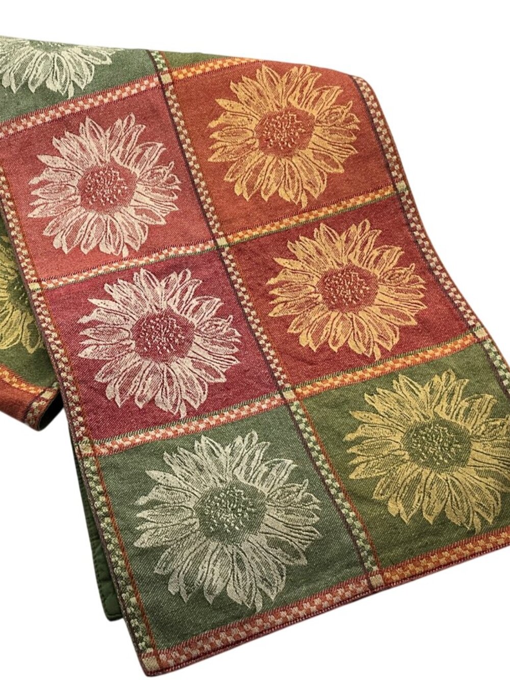 VTG Sunflower Patterned Cotton Table Runner 68"x12" Traditional Cottage Decor